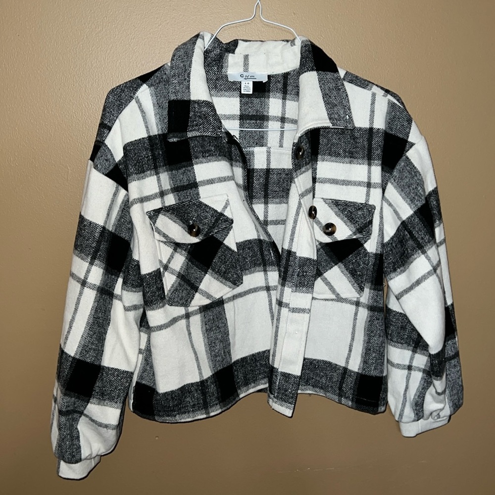 Black&White Plaid Cropped Lightweight Jacket